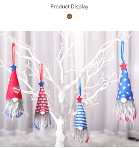 Independence Day gnome hanging ornaments with red white blue star hats and long beards.