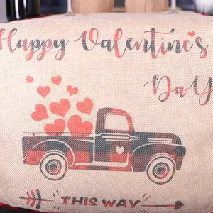 Valentine's Day table runner featuring red black plaid truck and hearts design for home decor