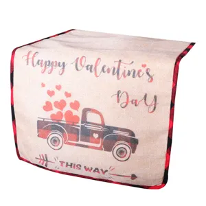 Valentine day truck linen table runner red black plaid coffee cabinet cover cloth decor