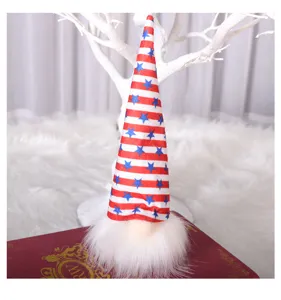 Unabhängigkeitstag LED leuchtend Zwerg Ornament gesichtslose Puppe Streifen Sternen Hut