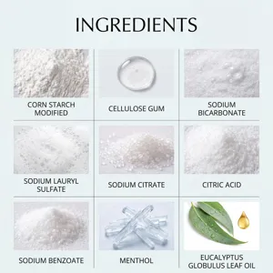 Detailed ingredient infographic showing natural and active components of shower steamer.
