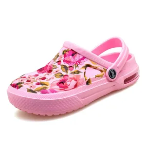 Zuecos de jardín florales rosas para mujer y hombre, zapatos de playa cómodos con cojín de aire.