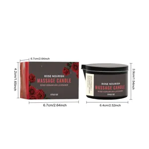 Rose nourish massage candle detail, soothing aroma skin friendly 57g candle box and tin pack