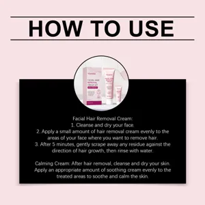 Details des instructions de creme depilatoire pour le visage avec guide etape par etape.
