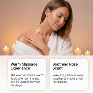 Rose essential oil massage candle body moisturizing spa skincare aromatic smooth wax detailed view