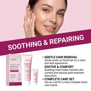 Kit de crème dépilatoire visage VIARELINE avec crème apaisante pour un soin facial doux.