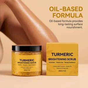 Scrub corpo illuminante alla curcuma con olio di jojoba e vitamina E per una pelle liscia.