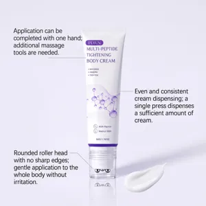 Crema corporal con rodillo de masaje, textura ligera, cuidado suave, portátil.