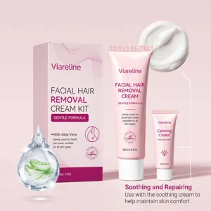 Kit de crème dépilatoire visage VIARELINE avec crème apaisante et formule à l'aloe vera.