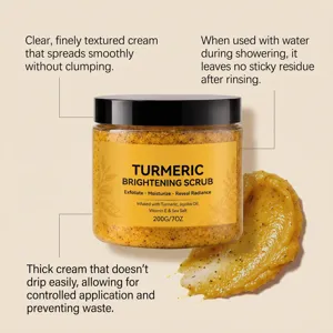 Scrub corpo illuminante alla curcuma con ingredienti naturali per una pelle liscia e luminosa.