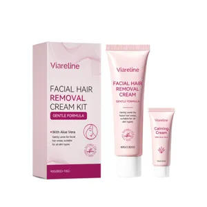 Kit de crème dépilatoire visage VIARELINE avec crème apaisante, formule douce pour tous.
