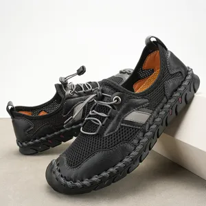 Chaussures décontractées pour hommes en cuir et mesh, chaussures outdoor respirantes vue principale.