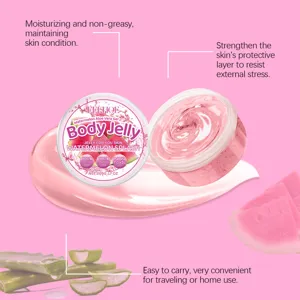 Vue détaillée de la texture rafraîchissante du gel corporel à l'aloe vera et pastèque et ingrédients.