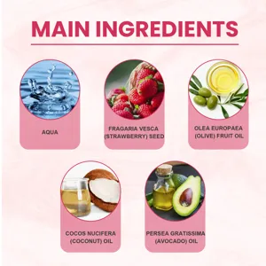 Infografica degli ingredienti principali dell'olio corpo con estratti di piante naturali.