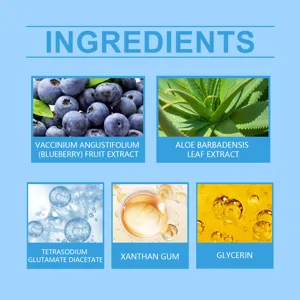 Détail des actifs du gel pour le corps avec extraits naturels de myrtille et d'aloès.