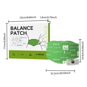 Detailed dimension view of herbal balance patch box and 5-piece body care patches set.