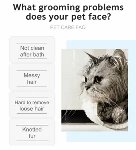 Pet grooming brush detail image showing common bathing and hair cleaning problems clearly.