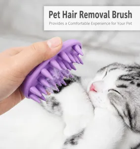 TPR pet grooming massage brush detail view showing soft bristles for cats and dogs bathing.