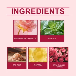 Natural ingredients detail infographic for body care bath salt featuring botanical extracts.