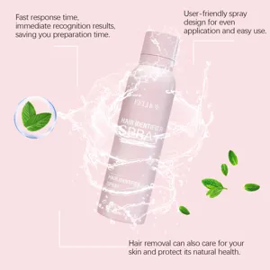 EELHOE hair identifier spray detail showing 100ml bottle with refreshing mint and water splash.