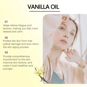 Dettaglio dell'olio corpo alla vaniglia con benefici nutrienti e rilassanti per la pelle.