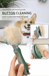 Pet self-cleaning slicker brush with push-button hair removal for dogs and cats grooming.