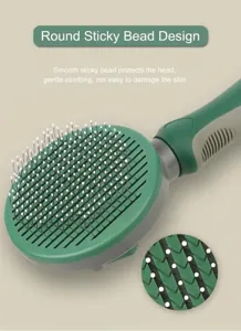 Pet self-cleaning slicker brush detail with protective beads for cat and dog grooming.