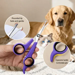 Professional pet grooming scissors with round head for safe cat and dog hair trimming.