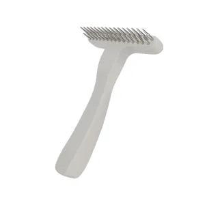 Pet Rake Comb Solid Wood Metal Double Row Pins Dog Grooming Tool for Detangling De-shedding Pet Hair Care Brush