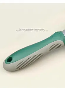 Ergonomic pet grooming brush handle with comfortable TPR rubber and non-slip striped texture