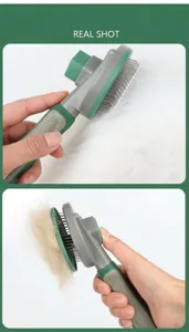 Pet self-cleaning slicker brush detail view for pet grooming and loose hair removal.