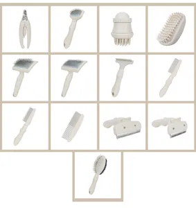 Pet grooming tool details, straw series pet slicker brush and flea comb set display.