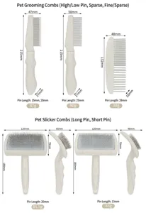Pet grooming comb and slicker brush detailed size chart with dimensions, weights and specs.