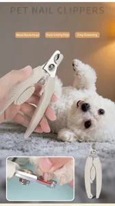 Pet nail clipper detail showing sharp stainless steel blade and ergonomic straw handle design.