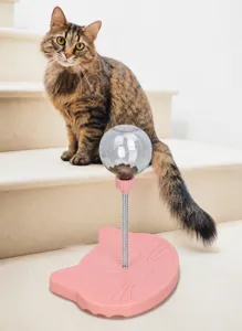 Dettaglio del giocattolo distributore di cibo per gatti, gioco interattivo con molla.