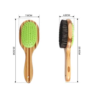 Double sided bamboo pet grooming brush for dogs and cats, removes loose hair effectively.
