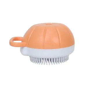 Pumpkin Shape Pet Bath Brush TPR Soft Bristles Dog Grooming Massage Comb with Liquid Storage Design Bathing Tool
