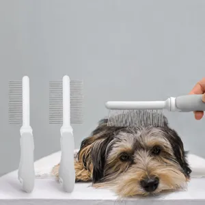 Professional pet grooming comb for dogs and cats, metal slicker brush tool.