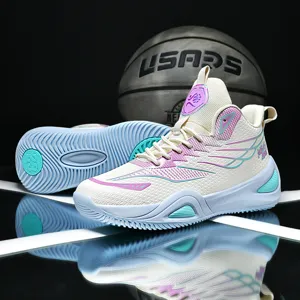 High-top basketball shoes for men and women, breathable mesh, wear-resistant sole.