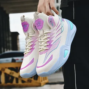 High-top unisex basketball shoes with breathable mesh, durable soles for sports daily.