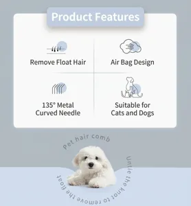 Haarbürste Detailansicht mit 135 Grad gebogenen Metallstiften und Luftkissen-Design für Hunde.