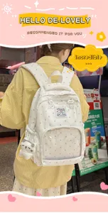 Zaino Ita a pois bianco carino coreano con tasca trasparente e ciondolo in peluche per studenti