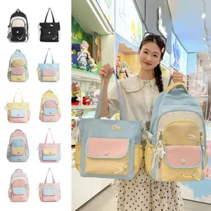 Niedliches farbblockierendes zweiteiliges Schulrucksack- und Tragetaschen-Set für Schüler