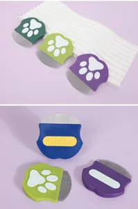 Pet flea comb fine-toothed stainless steel grooming tool for cats and dogs facial details