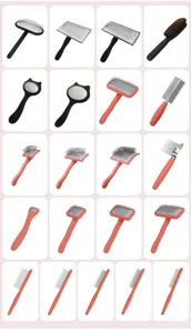 Pet grooming brush set featuring various slicker combs and dematting tools for dogs cats