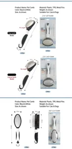 Detailed size and specification chart for pet slicker and double-sided grooming combs.
