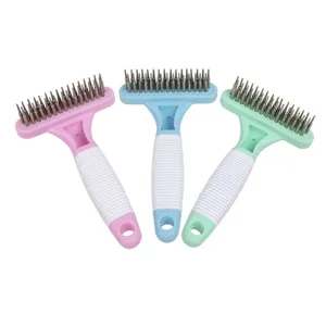 Pet grooming undercoat rake double row metal pin comb pet fur detangling tool set 3 colors