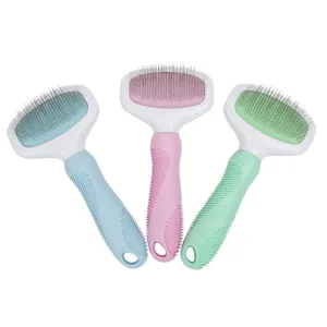 Pet slicker brush for dogs and cats, stainless steel pins with anti-slip handle grooming tool.