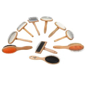 Professional wooden pet grooming brush set, multi-functional cat and dog hair care tool.