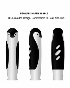 Pet grooming comb replacement handle penguin shaped ergonomic TPR anti-slip design.